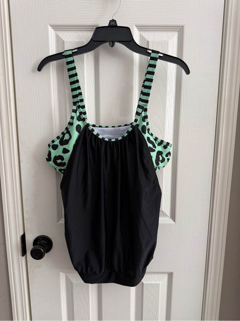 Mint Leopard Accent Black Tankini Top